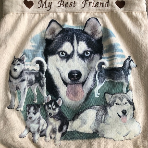 MY BEST FRIEND Husky Dog Lover's Tote Canvas Bag - Cream and Brown - Picture 3 of 9